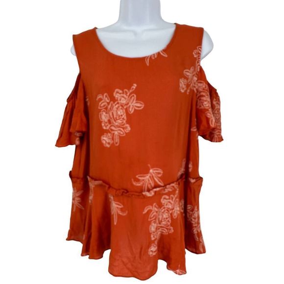 Ro‎ & De Orange Off Shoulder Flutter Sleeve Embroidered Top Medium - Picture 1 of 9
